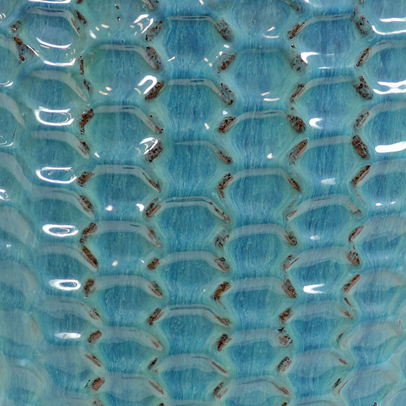 Sunnydaze Turquoise Raised Hexagon Pattern Ceramic Planter - 14"