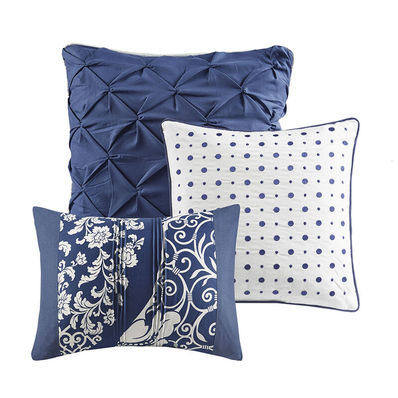 Gracie Mills Muriel 6 Piece Damask Printed Cotton Quilt Set with Throw Pillows