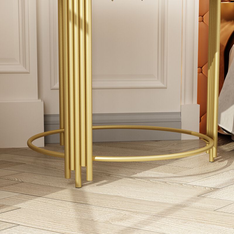 FUFU&GAGA Gold Gear Coffee Table with Spacious Tabletop, Sturdy Metal Legs, Circular Support Ring, Easy Assembly (18.5" W x 18.5" D x 20.5" H), Gold