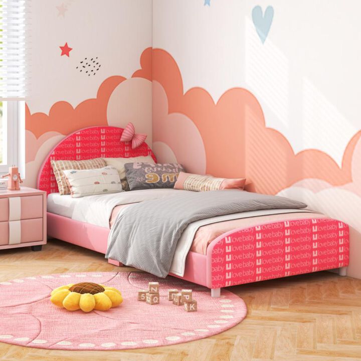 Hivvago  Wood Upholstered Twin Bed Platform with Slat Support