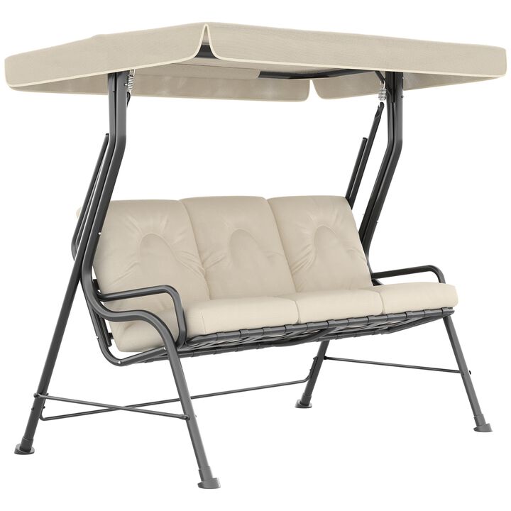 Cream White Porch Swing: 3-Seat Patio Chair with Adjustable Canopy