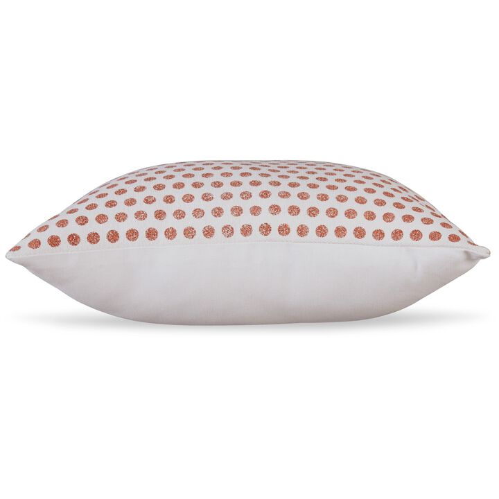 Mony Square Accent Throw Pillow, 20 Inch Orange Dots over White Cotton - Benzara