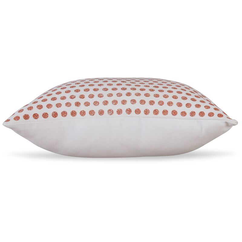 Mony Square Accent Throw Pillow, 20 Inch Orange Dots over White Cotton - Benzara
