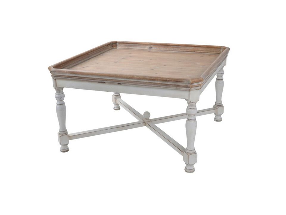 Square Shaped Wooden Coffee Table With Beveled Edges, Brown & Gray-Benzara