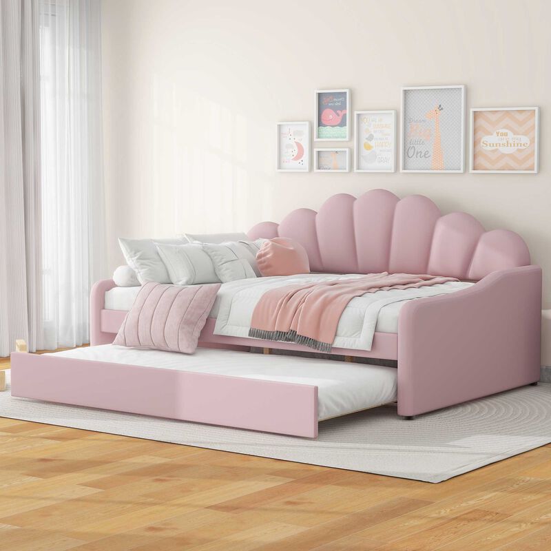 Merax Classic Velvet Upholstered Daybed Bed Frame with Trundle