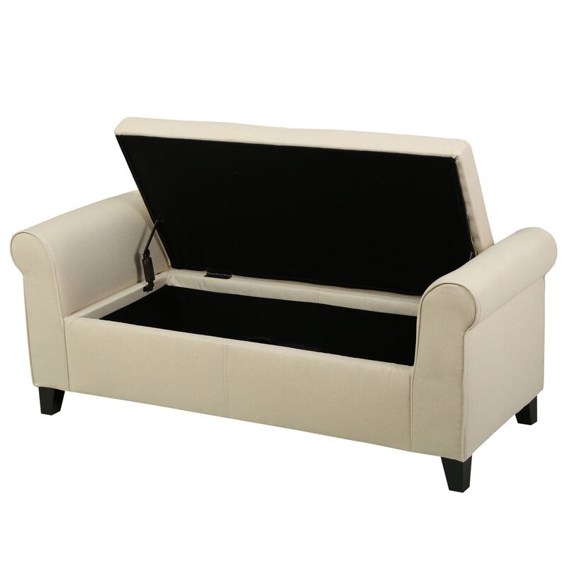 Jacob Ottoman Bench with Storage, 50 Inch Rectangular Padded, Beige - Benzara