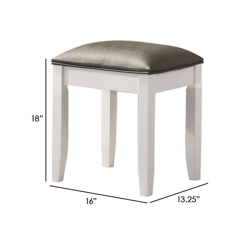 Felicity 16 Inch Upholstered Vanity Stool, Padded Seat, Glossy White - Benzara