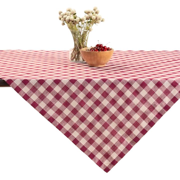 Solino Home 100% Pure Linen Table Throw 52 x 52 Inch | Morgan Check for Thanksgiving, Christmas