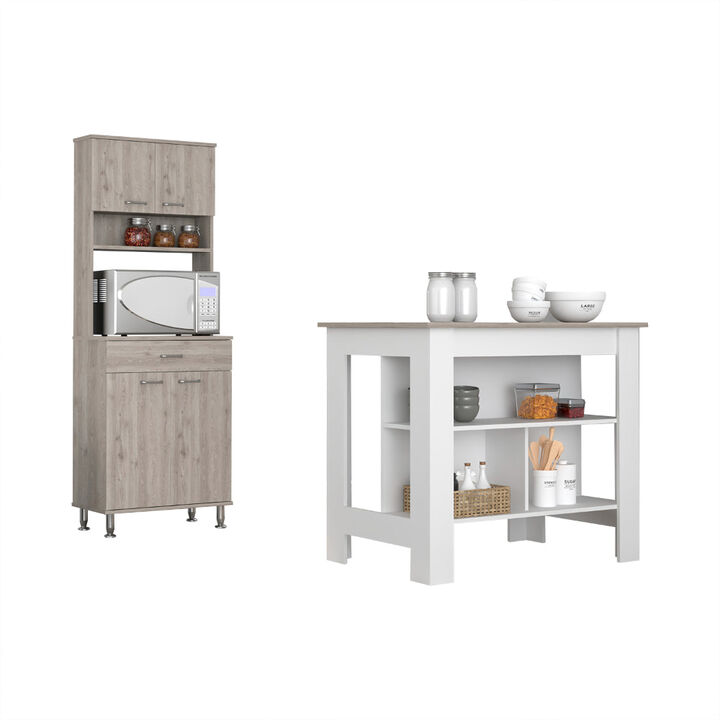 Streamdale Newton 8-Shelf Kitchen Set with Pantry Cabinet (White/Light Gray)