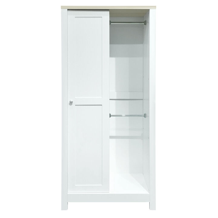 Bedroom Storage Wardrobe Closet with Hanging Rods, 2 Drawers, and Open Shelves for Organization