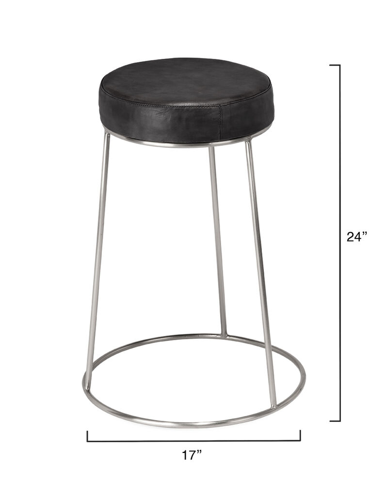 Henry Black Round Leather Counter Stool