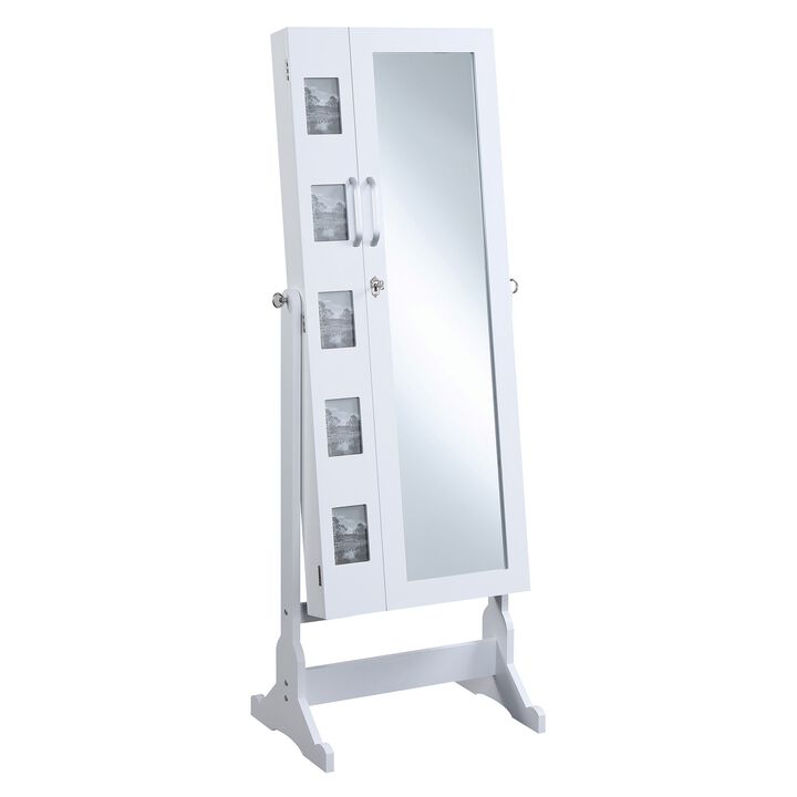 Decorate Jewelry Cheval Mirror With Picture Frames, White - Benzara