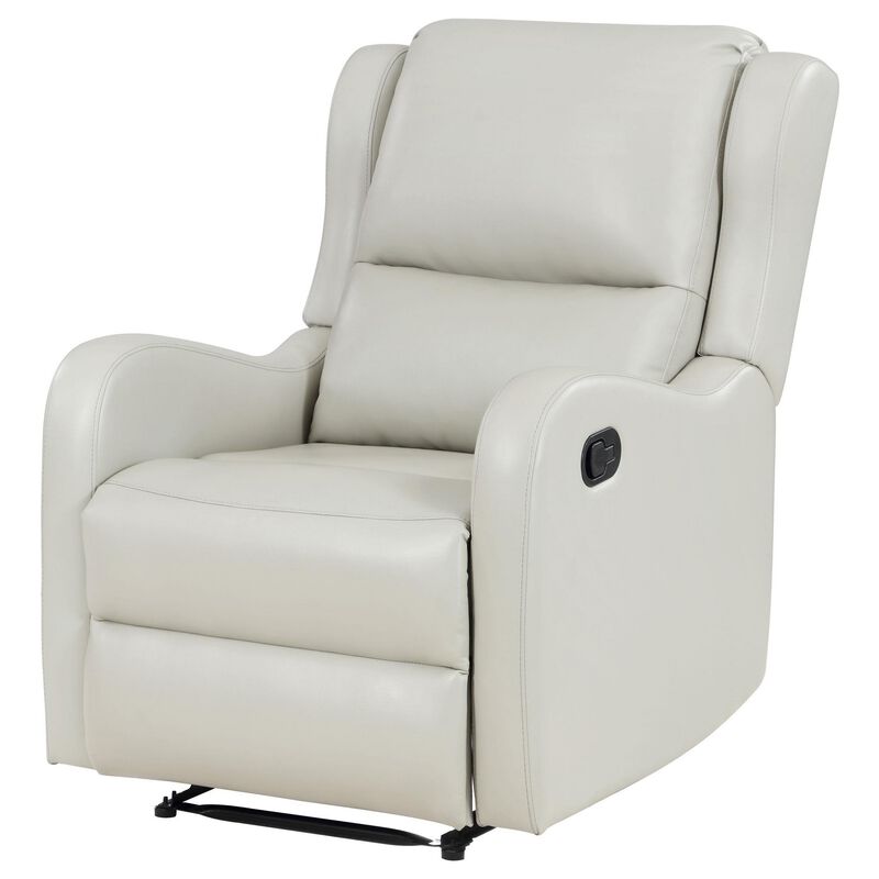 Mayra Manual Recliner Chair, English Arms, Plush Ivory Faux Leather - Benzara