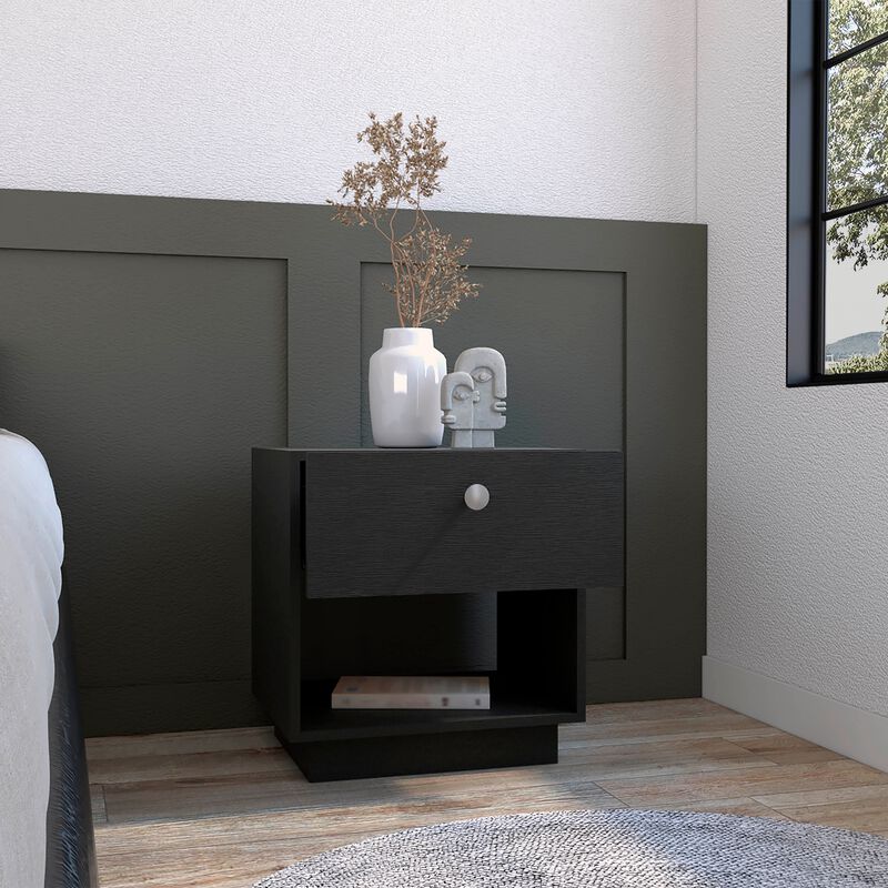 DEPOT E-SHOP Macon Single Drawer Nightstand with Open Storage Shelf