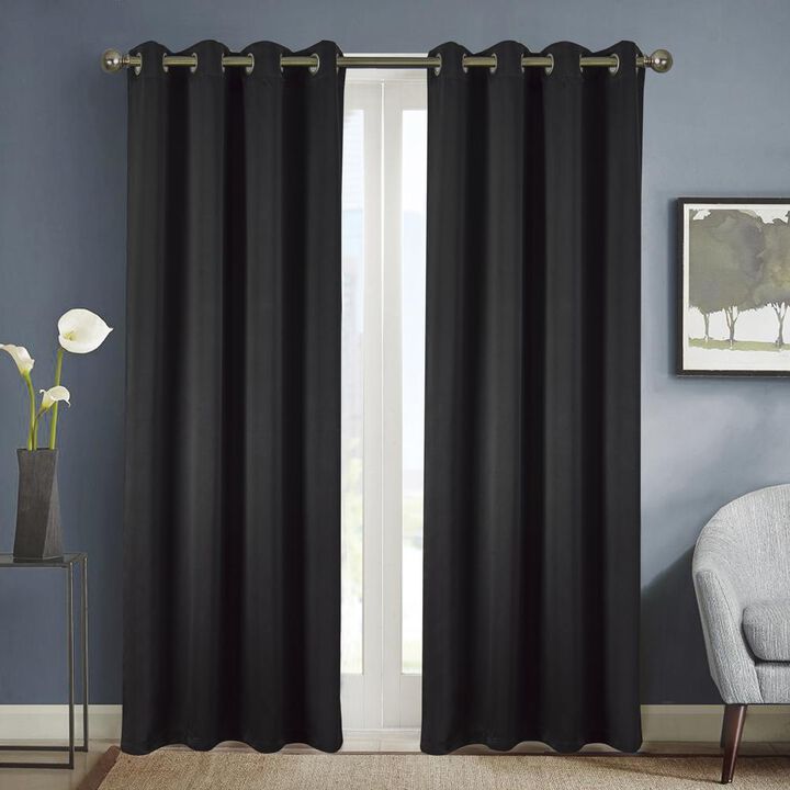 Olivia Gray Anchorage Solid Blackout Grommet Curtain Panel Pair - 54"x84", Black