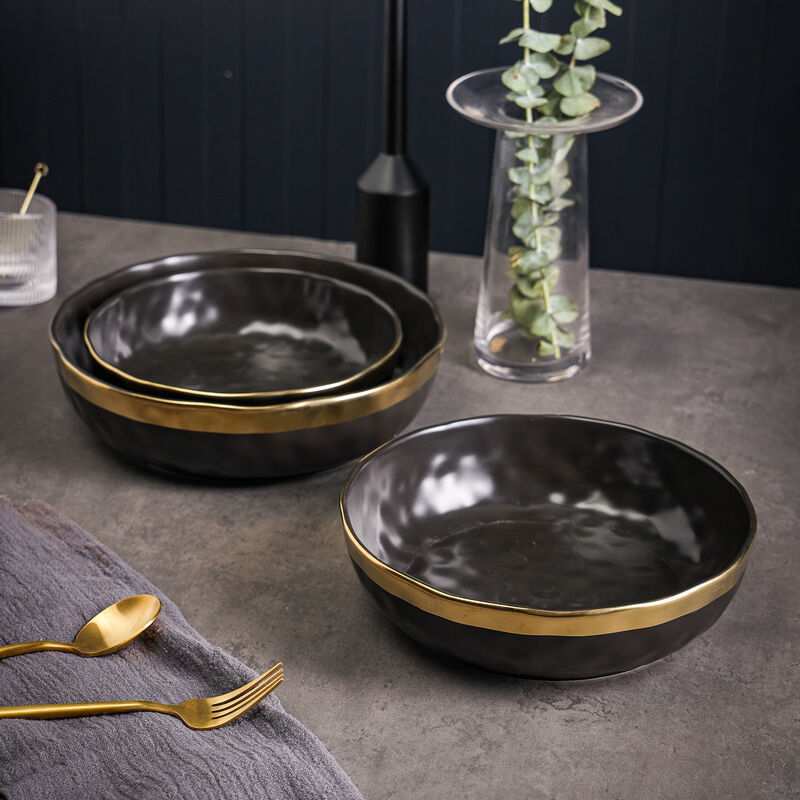 Stone Lain Florian Porcelain Serving Shallow Bowl Set 3 Piece