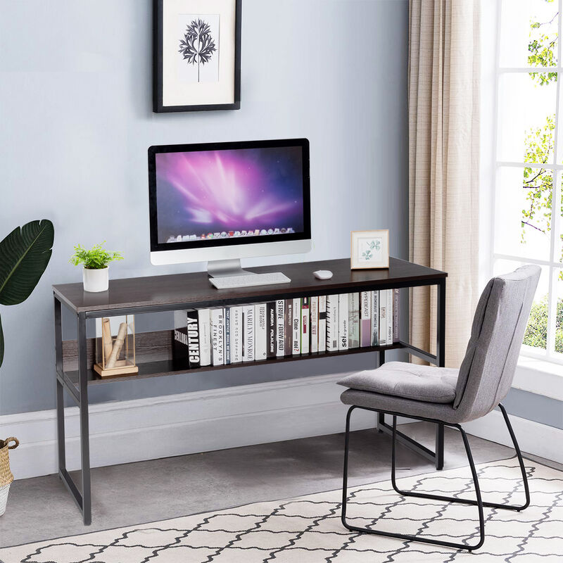 Costway 55'' Computer Desk Writing Table Workstation Home Office w/Bookshelf Natural