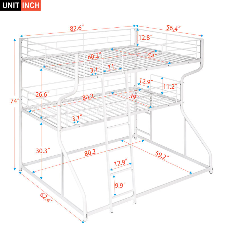 Space-Saving Triple Bunk Bed with Long and Short Ladders