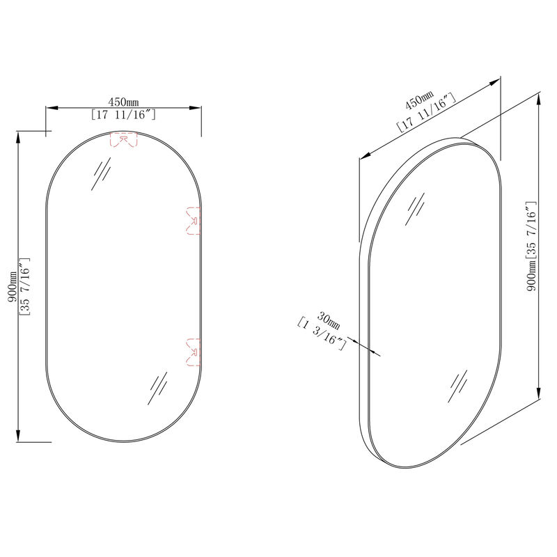 18 x 35 Inch Bathroom Mirror Black Aluminum Frame