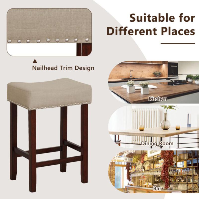 Hivvago Set of 2 25 Inch Bar Stool with Curved Seat Cushions