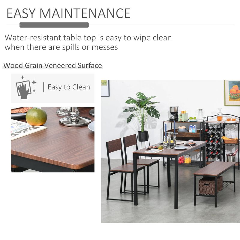 Rustic Dining Set: 4-Piece Industrial Table, Chairs, Bench, and Rack