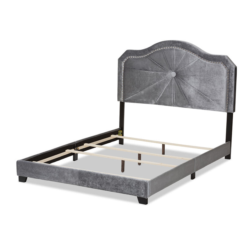 Baxton Studio Embla Modern And Contemporary Grey Velvet Fabric Upholstered Queen Size Bed