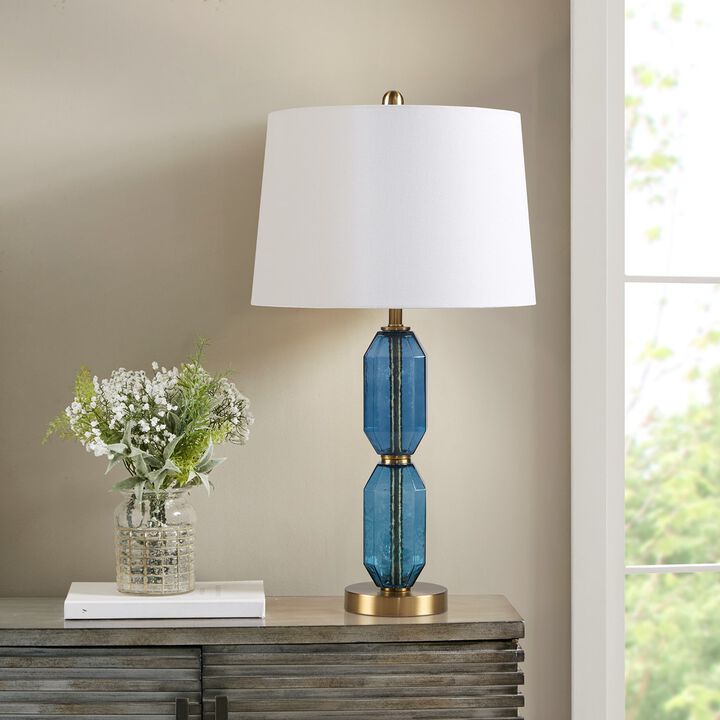 Gracie Mills Roxanne Modern Faceted Brown Glass Table Lamp with 9W LED Bulb