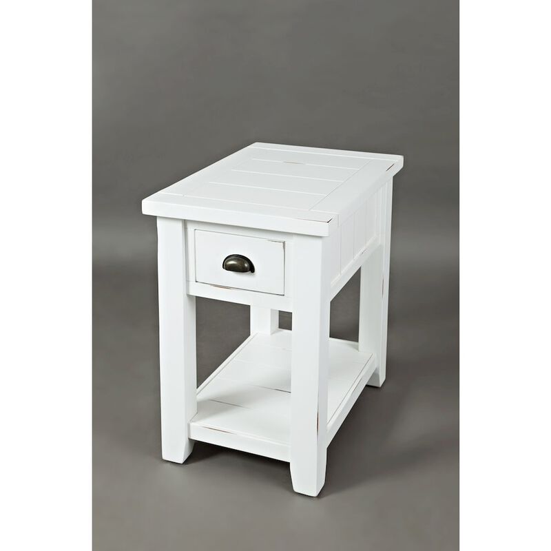 Jofran Artisan's Craft Farmhouse Solid Acacia Chairside End Table, 16''L x 24''W x 24''H, Weathered White,1744-7