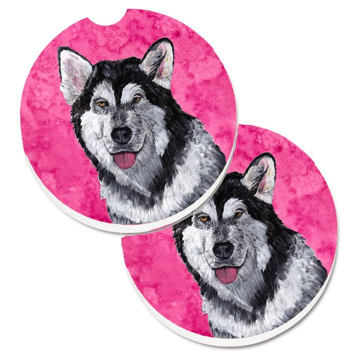 Caroline's Treasures Pink Alaskan Malamute Set of 2 Cup Holder Car Coasters SC9507PKCARC, 2.56, Multicolor