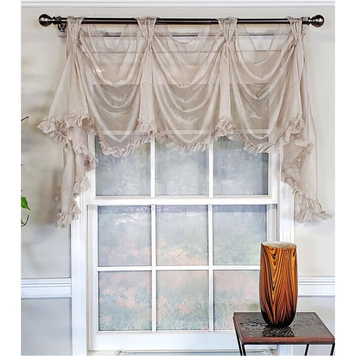 RLF Home Luxurious Modern Design Classic Sheers Victory Swag 3-Scoop Window Valance 50" x 25" Taupe