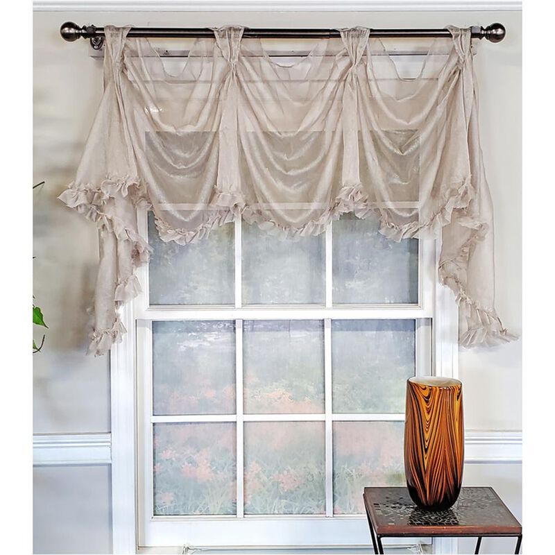 RLF Home Luxurious Modern Design Classic Sheers Victory Swag 3-Scoop Window Valance 50" x 25" Taupe
