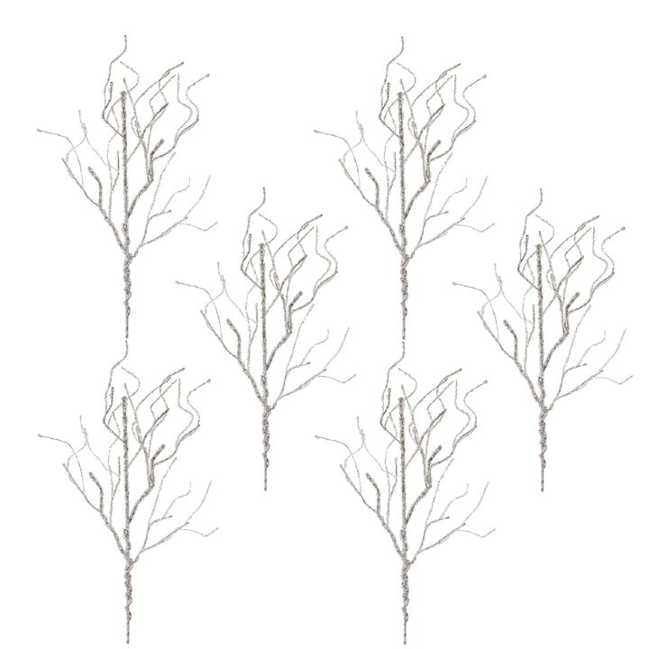 Set of 6 Silver Twig Branches for Modern Floral Arrangements and Home Décor