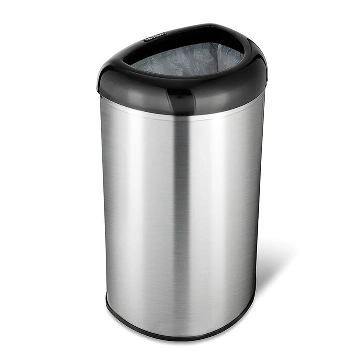 Hivvago Stainless Steel Black Open Top 13-Gallon Kitchen Trash Can with No Lid