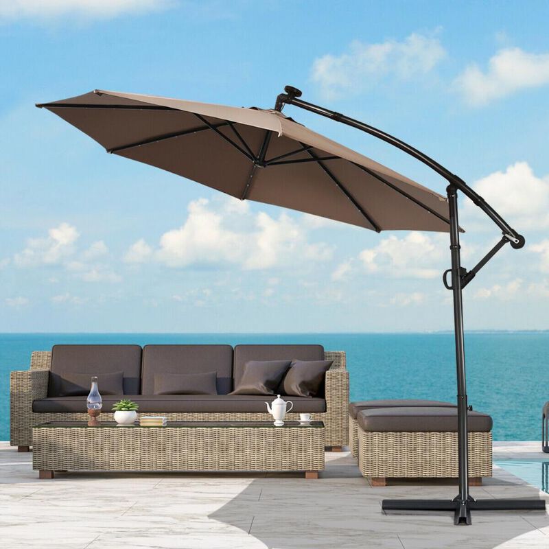 10 ft 360° Rotation Solar Powered LED Patio Offset Umbrella without Weight Base