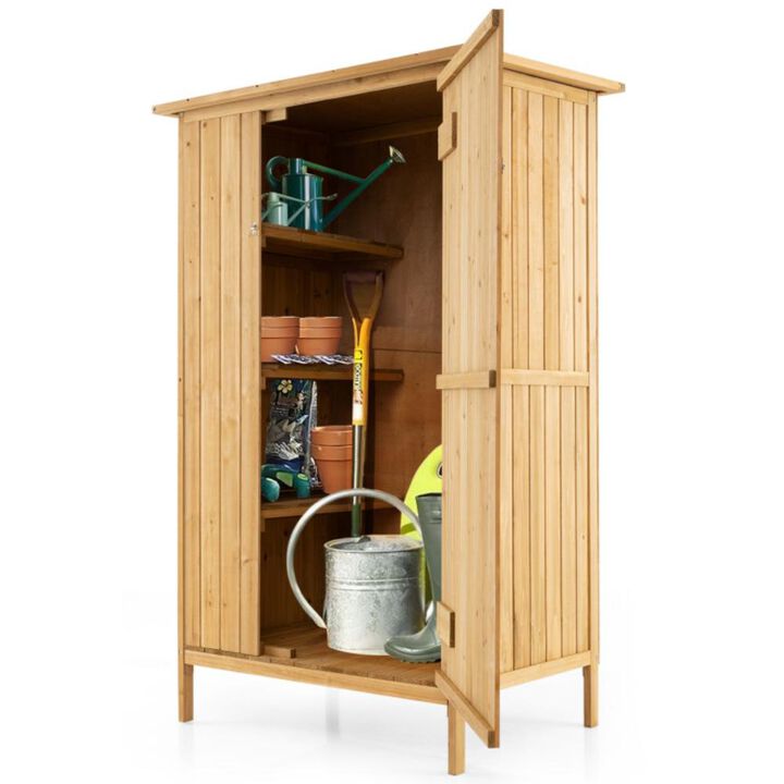 Hivvago 5 × 3 Feet Outdoor Storage Cabinet with Asphalt Roof and 3 Shelves