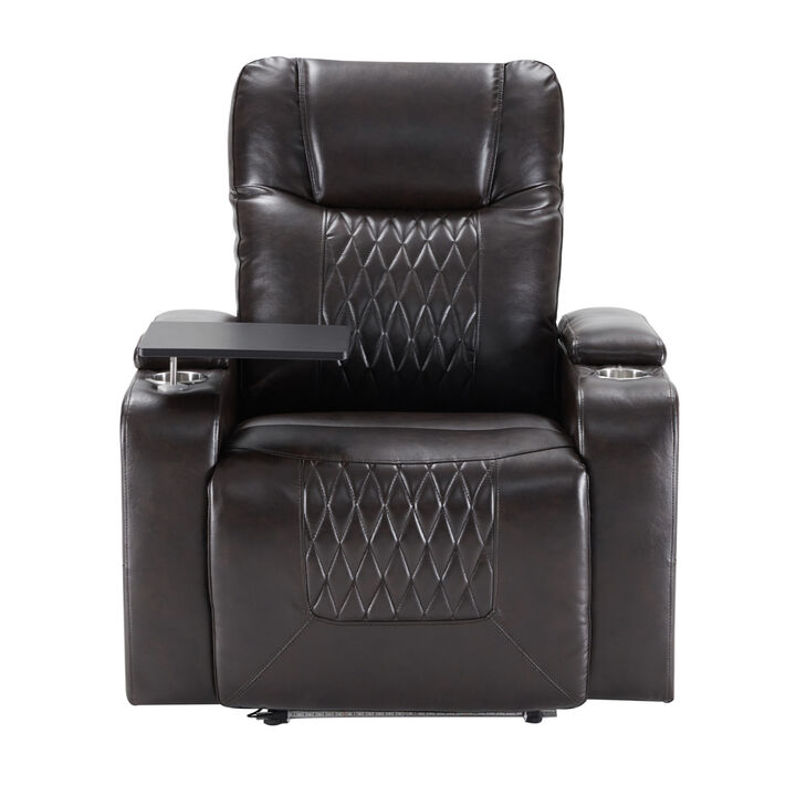 Power Motion Recliner with USB Charging Port and Hidden Arm Storage 2 Convenient Cup Holders Design and 360 Swivel Tray Table