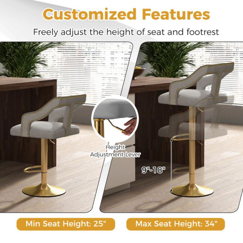 Hivvago Set of 2 Bar Chairs with Footrest and 2-Layer Electroplated Metal Base