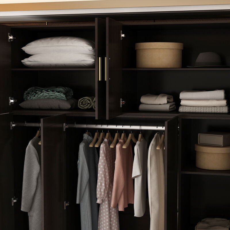 FUFU&GAGA Elegant Wardrobe with Mirror, Adjustable Shelves, and Spacious Drawers (63" W x 19.7" D x 94.5" H),Dark Brown