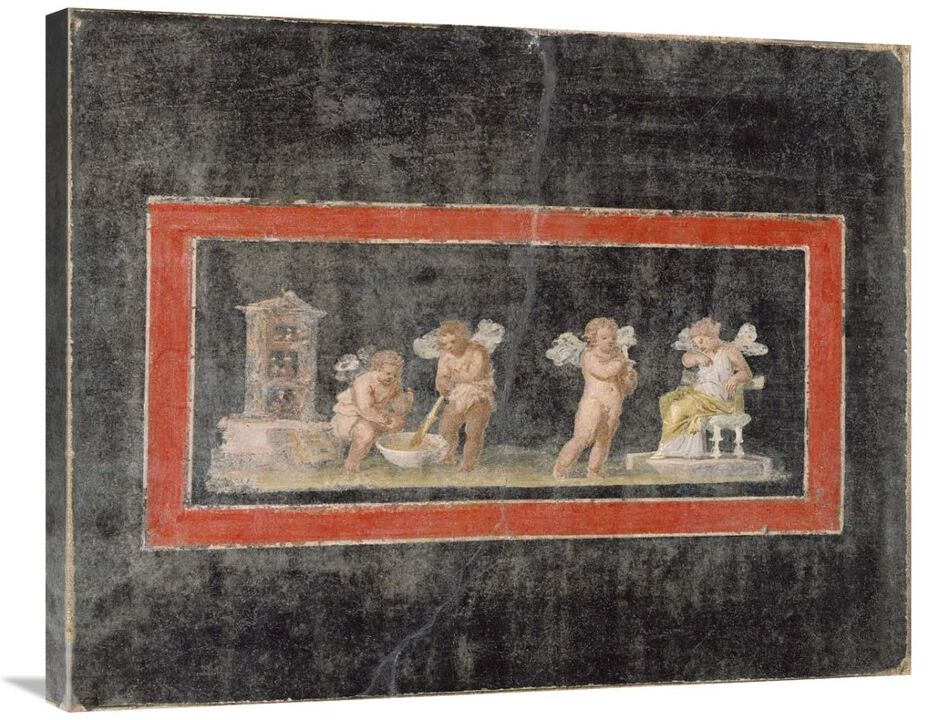 Fresco Fragment with Cupids and Psyche Making Perfume-Canvas Art-35x28