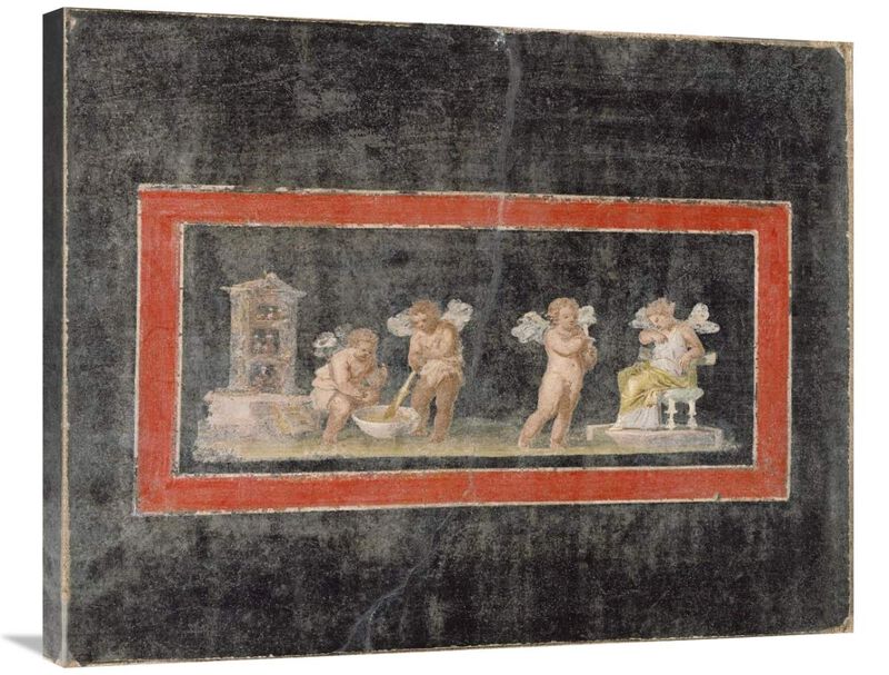 Fresco Fragment with Cupids and Psyche Making Perfume-Canvas Art-35x28