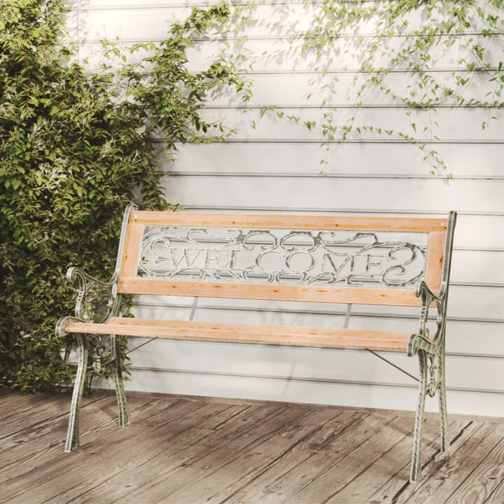 vidaXL Decorative Outdoor Bench, Solid Firwood and Wrought Iron Construction, Vintage Design, Long-Lasting All-Weather Garden/Patio Furniture with PVC Backrest, Brown
