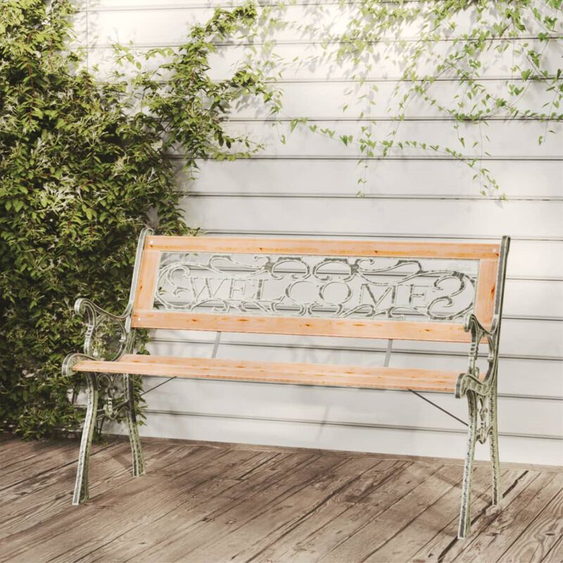 vidaXL Decorative Outdoor Bench, Solid Firwood and Wrought Iron Construction, Vintage Design, Long-Lasting All-Weather Garden/Patio Furniture with PVC Backrest, Brown