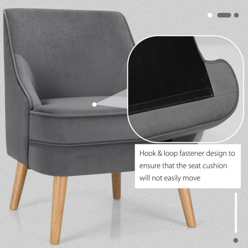 Hivvago Mid Century Velvet Accent Chair with Rubber Wood Legs for Bedroom
