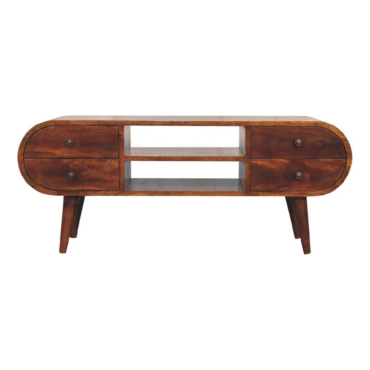 Artisan Furniture Chestnut Circular  Solid Wood Media Unit with 2 Open Slots 4 Drawer