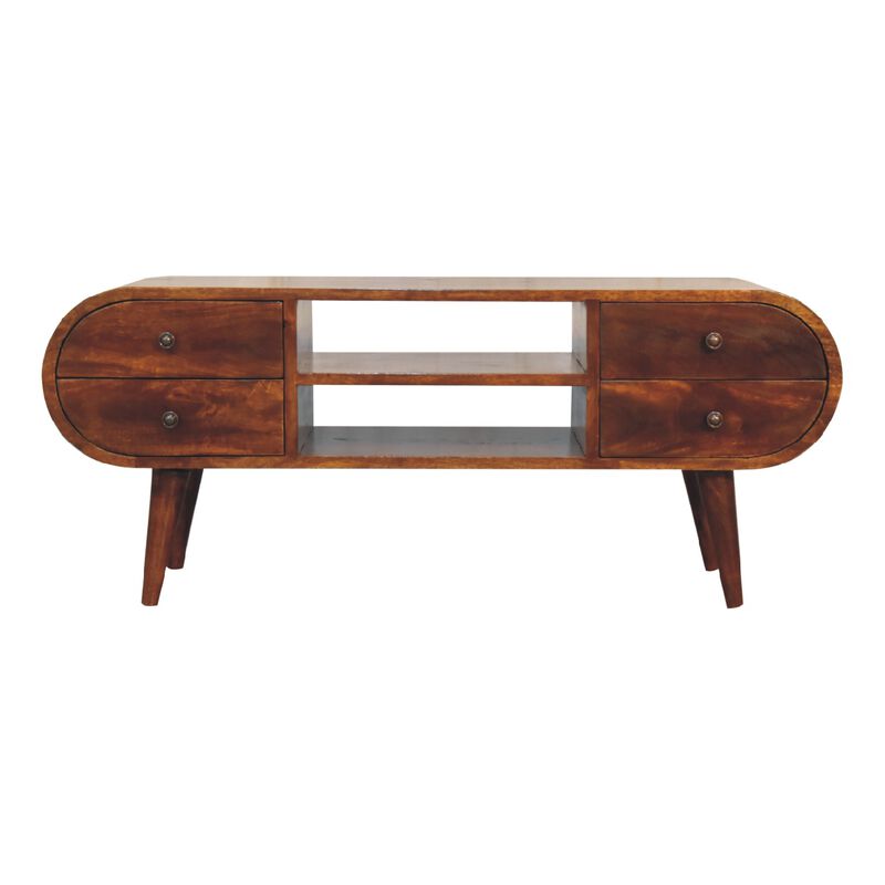 Artisan Furniture Chestnut Circular  Solid Wood Media Unit with 2 Open Slots 4 Drawer