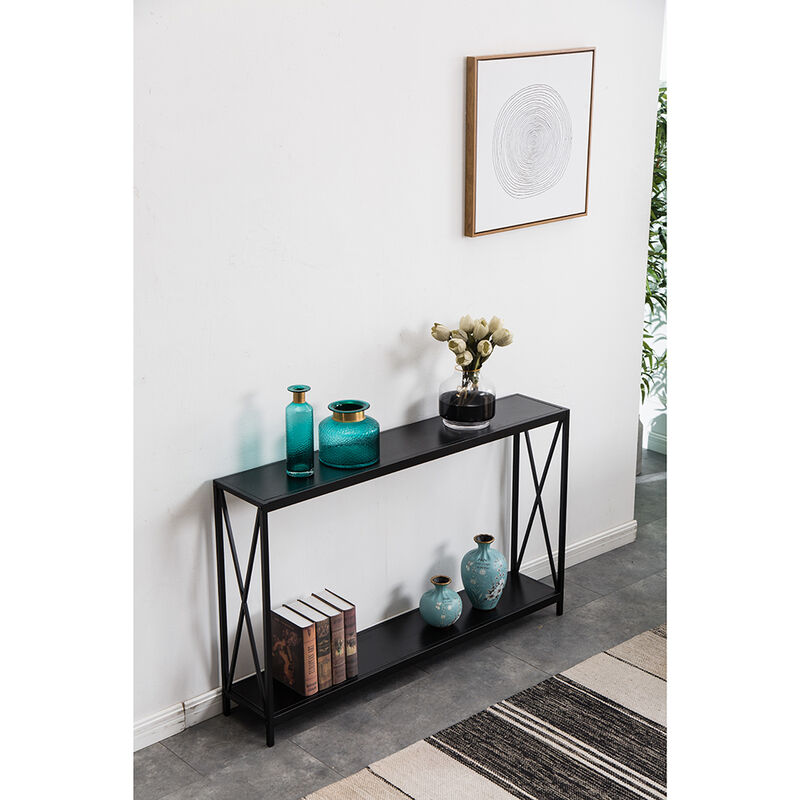 Cross Porch Table Sofa Side Table with Wood Grain Finish for Living Room or Outdoor Use