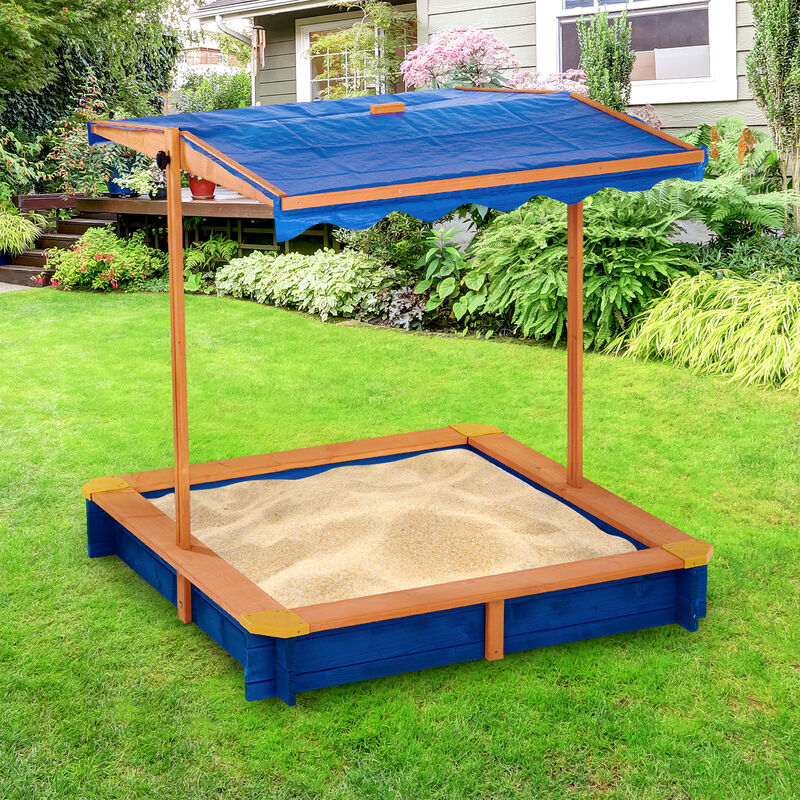 Teamson Kids - Outdoor Summer Sand Box - Wood / Blue