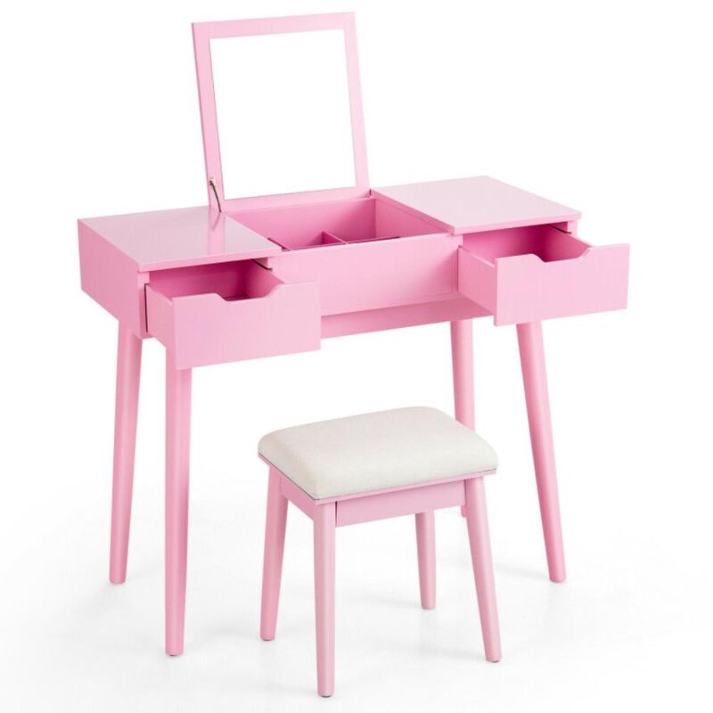 Hivvago Makeup Vanity Table Set with Flip Top Mirror and 2 Drawers-Pink