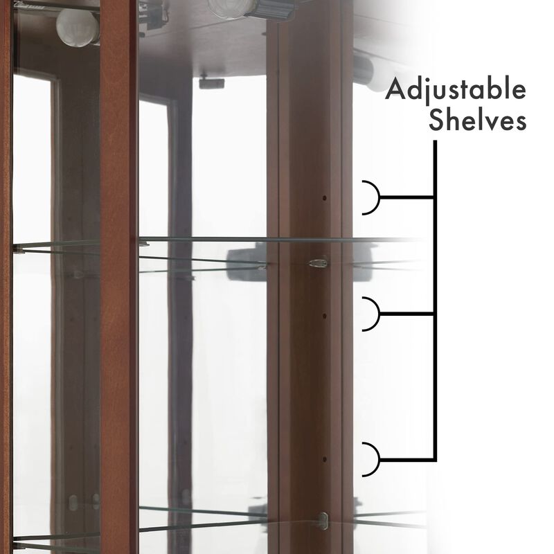 6-Shelf Curio Cabinet with Built-in Lights, Mirrors, and Adjustable Shelves