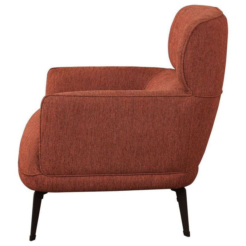 Dup 34 Inch Accent Chair, Cushioned Seat, Rounded Track Arms, Muted Orange - Benzara